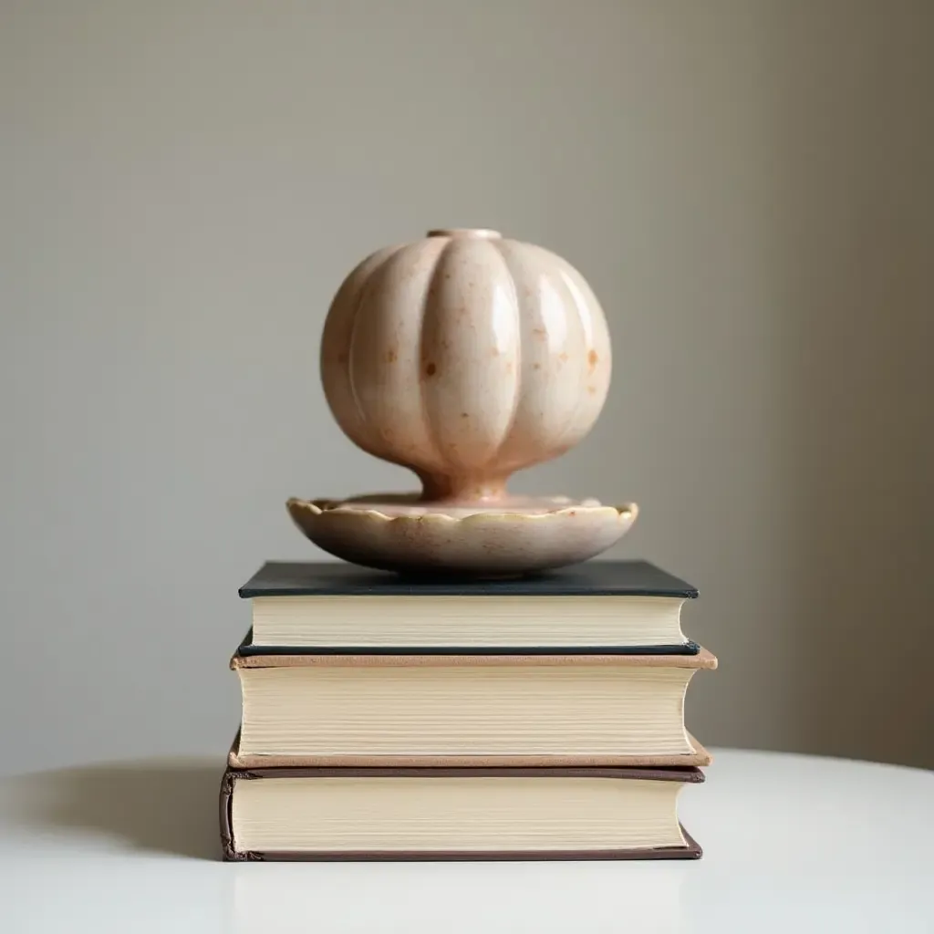 a photo of a stylish book stack with a decorative object on top