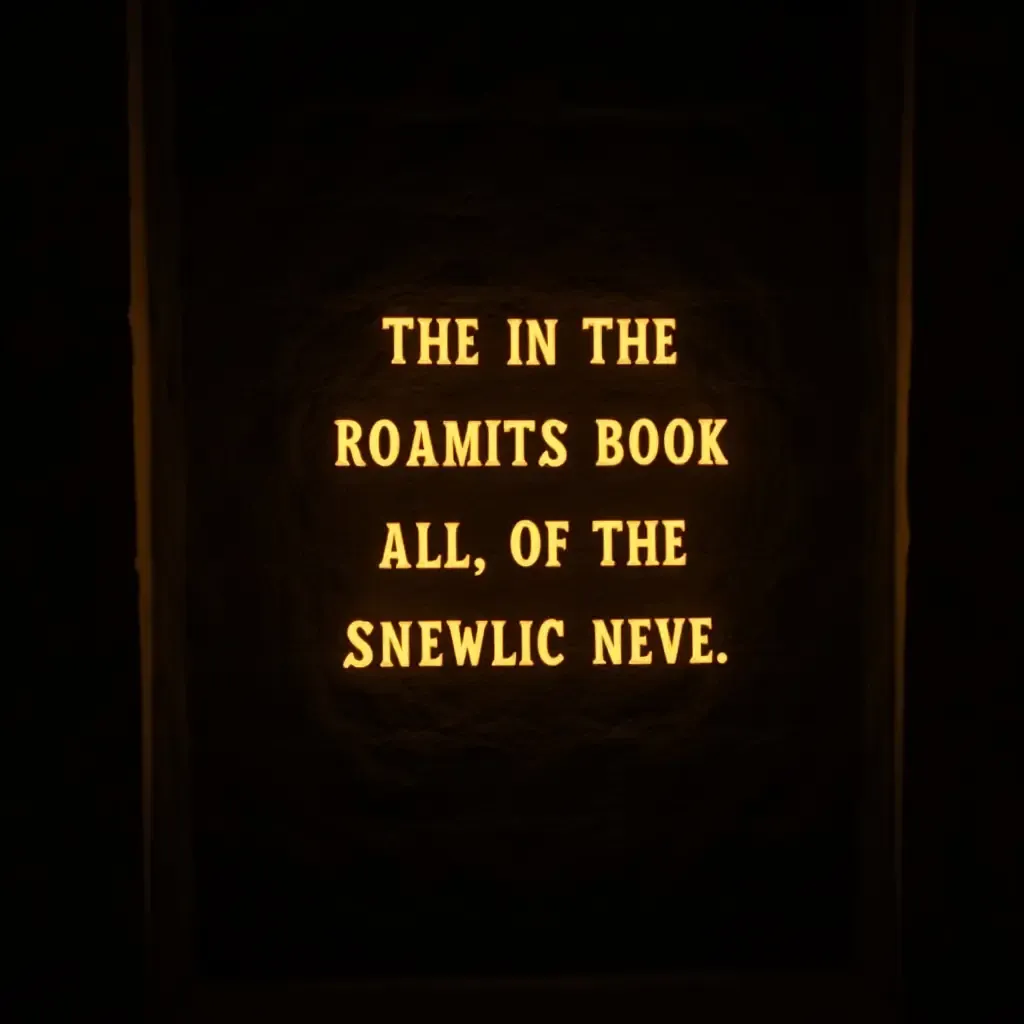 a photo of illuminated book quotes on a dark library wall