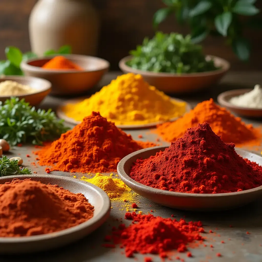 a photo of a vibrant kitchen with colorful Mediterranean spices