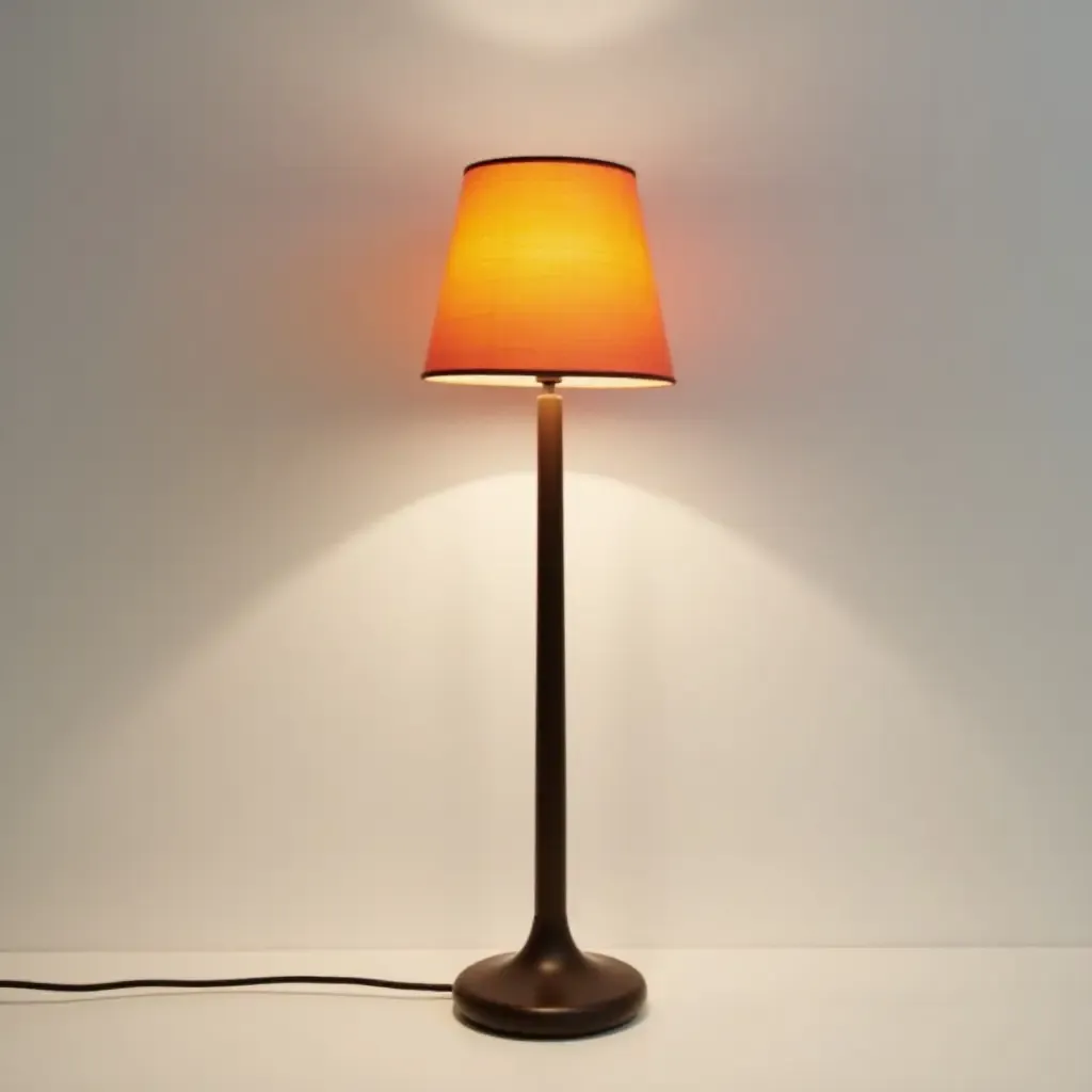 a photo of a playful floor lamp with a colorful shade