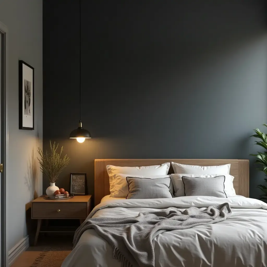 a photo of a pendant light with a chalkboard finish in a creative bedroom