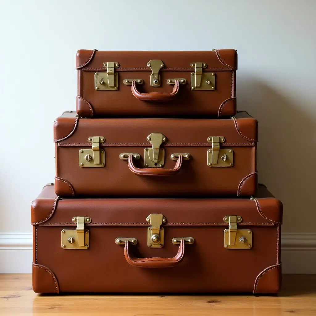 a photo of a set of vintage suitcases stacked decoratively