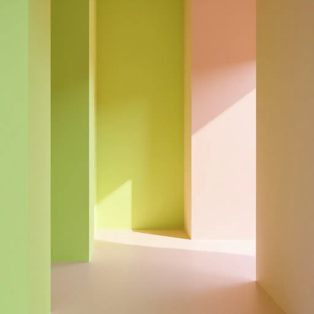 a photo of a playful lime green and soft pink corridor