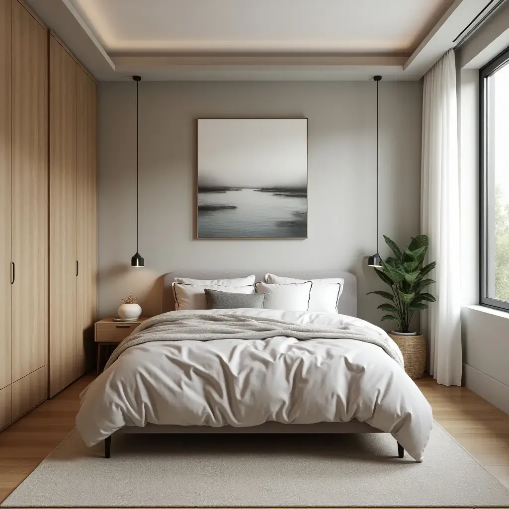 a photo of a teen bedroom featuring a mix of textures like wood and linen