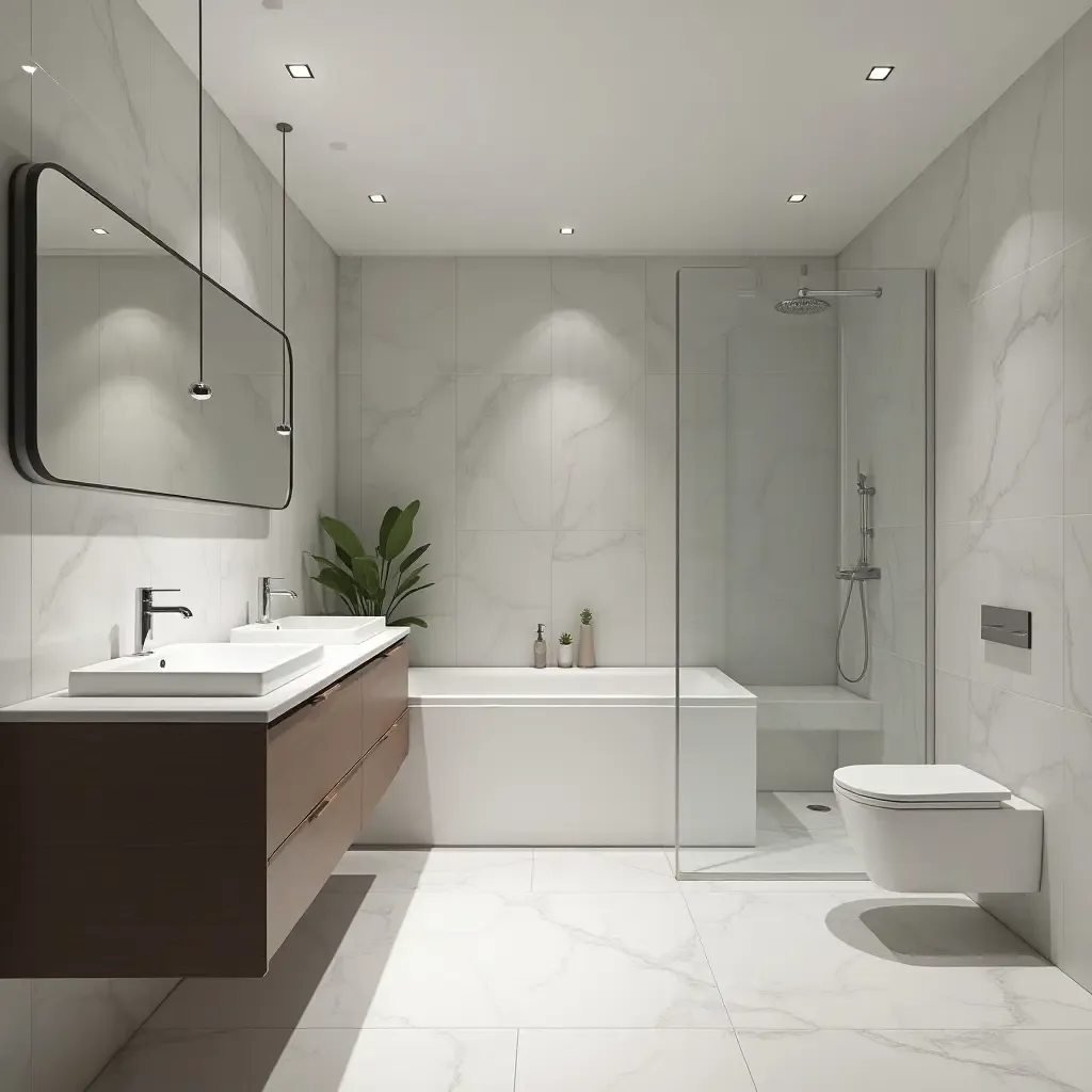 a photo of a sleek bathroom featuring silver accents and modern design