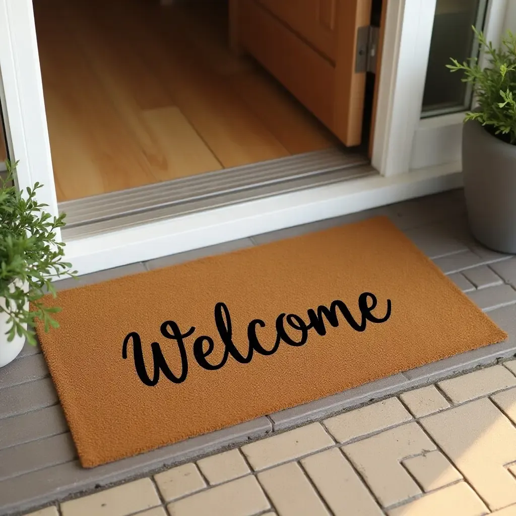 a photo of a personalized welcome mat at the living room entrance