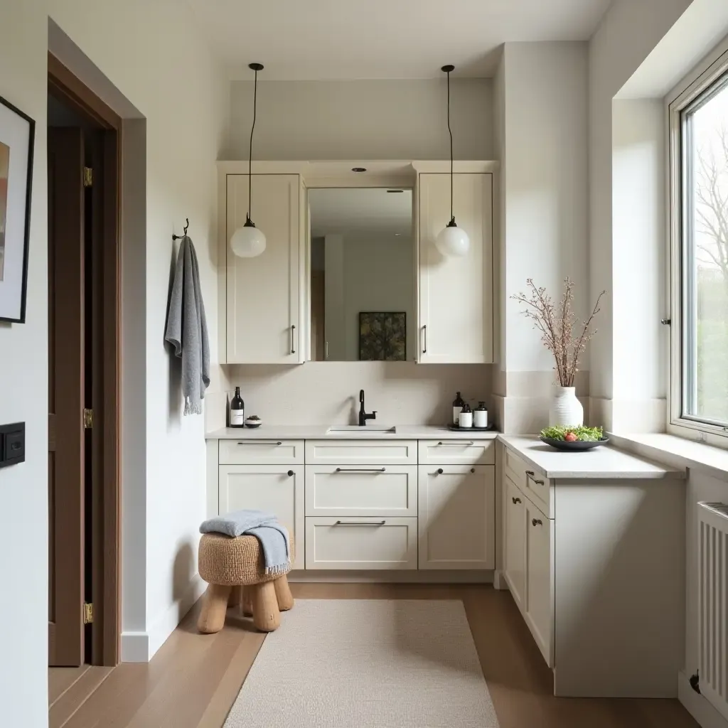 a photo of a small kitchen with a creative use of mirrors for depth