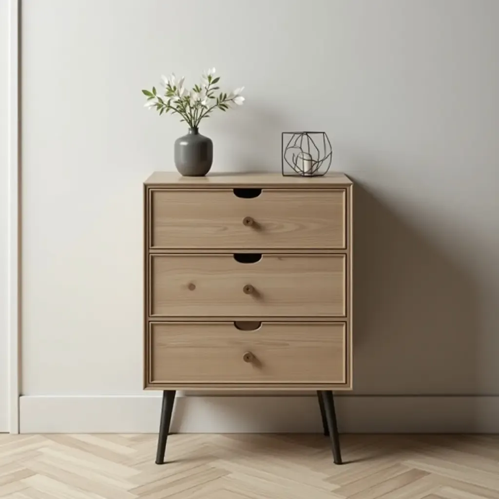 a photo of a chic side table featuring drawers for organization