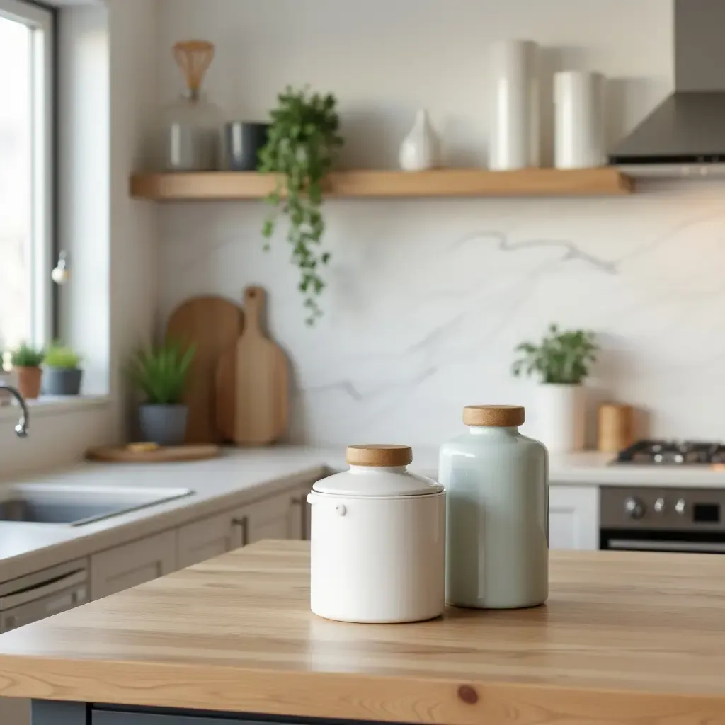 a photo of a retro canister set in a contemporary kitchen