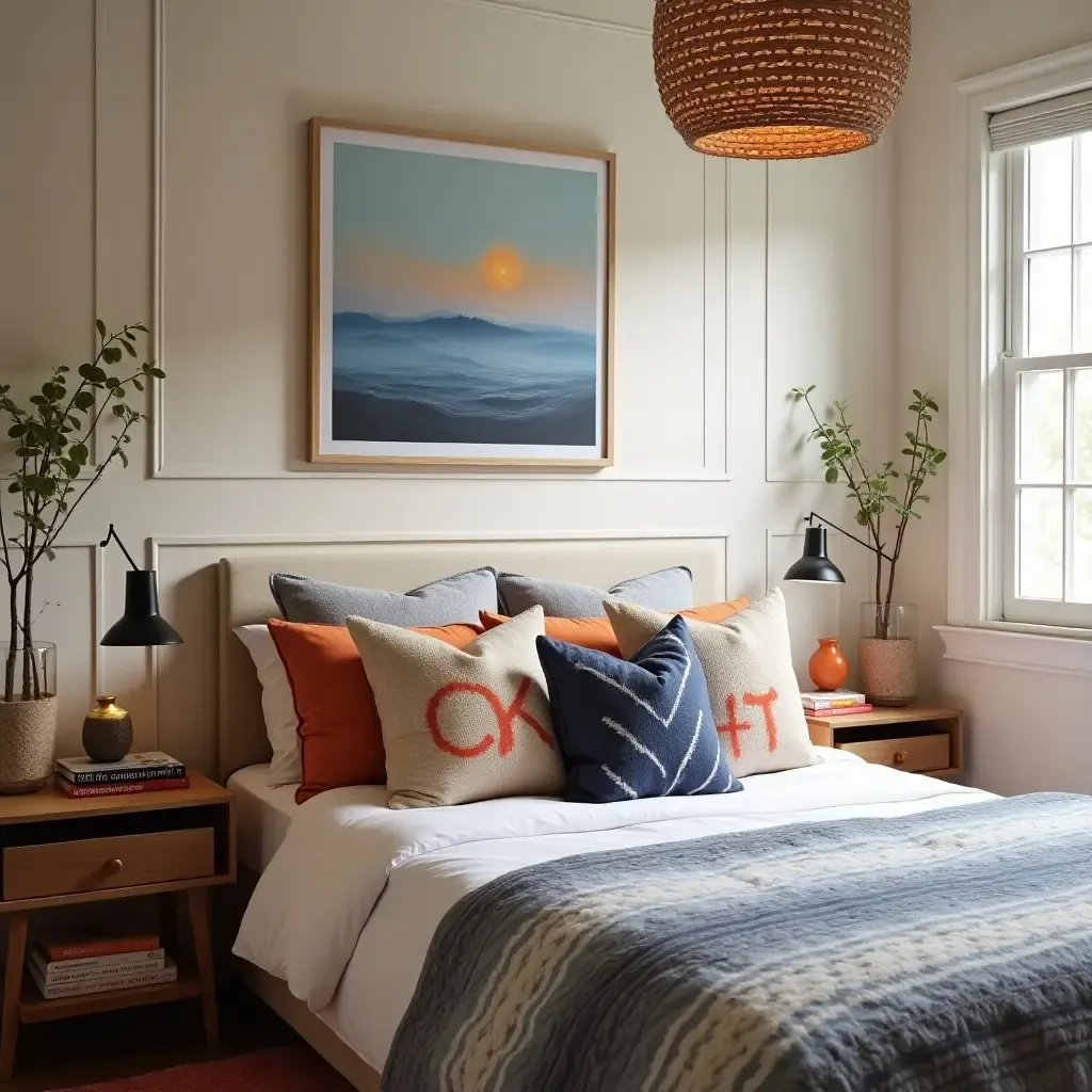 a photo of a themed teen bedroom with throw pillows enhancing the decor