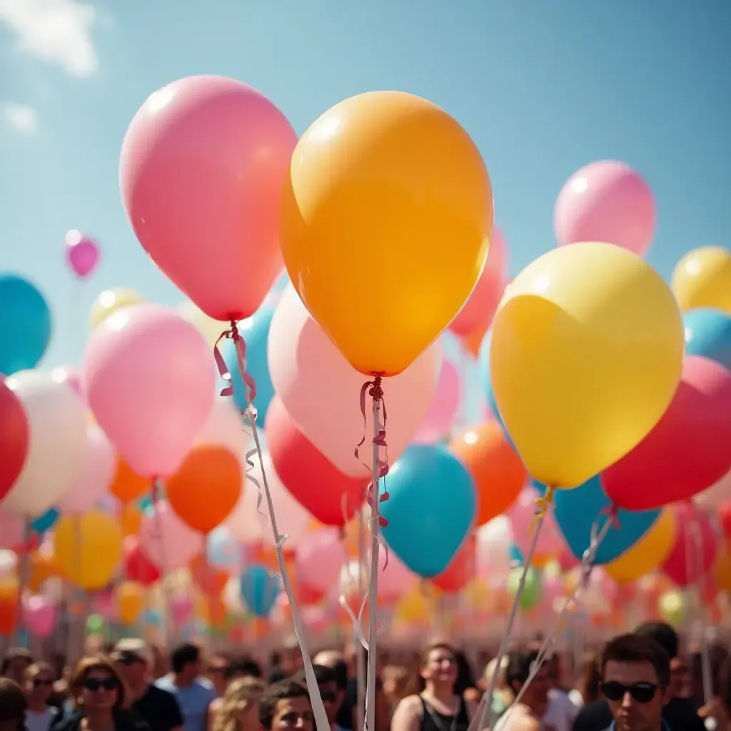 a photo of a whimsical balloon festival with colorful balloons