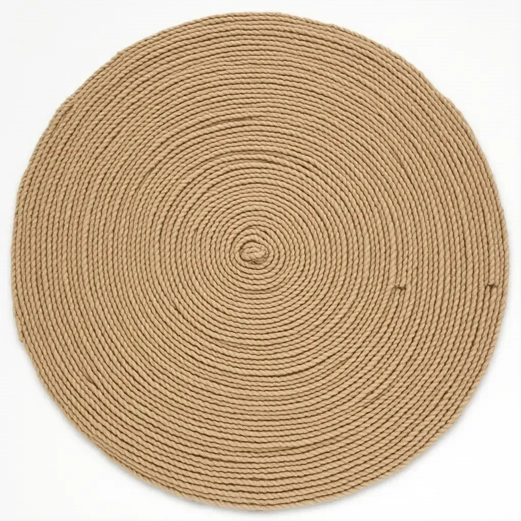 a photo of a round jute rug with a chic, rustic touch