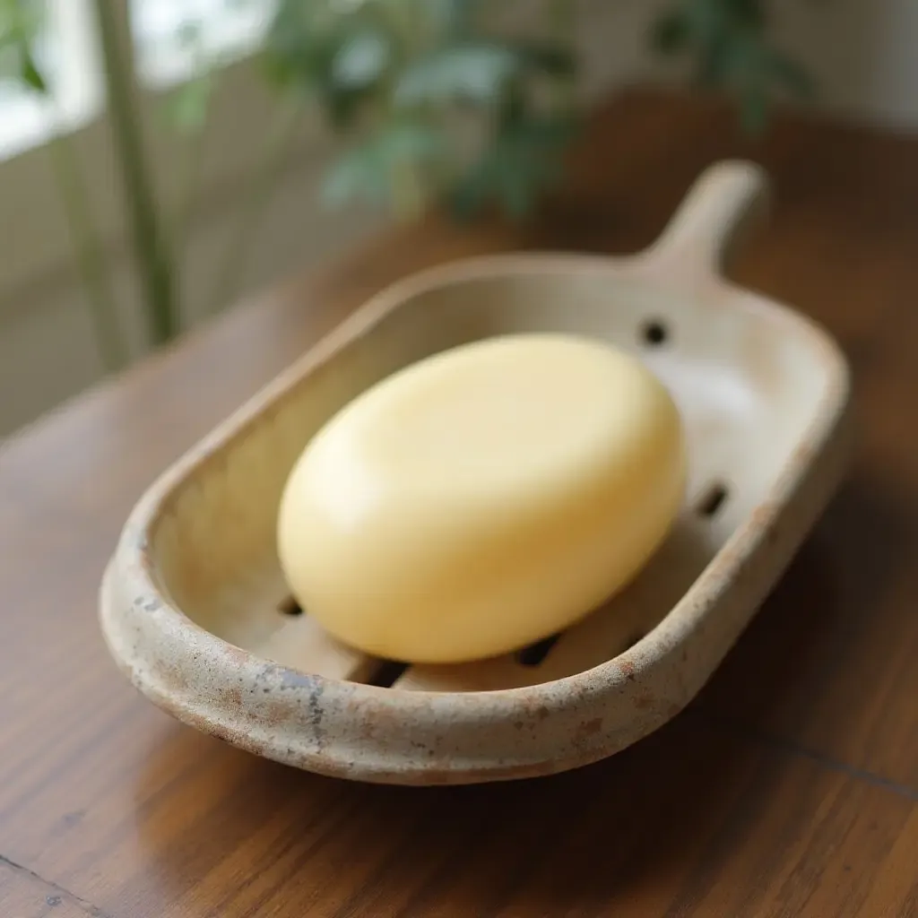 a photo of an old-fashioned soap dish with bar soap