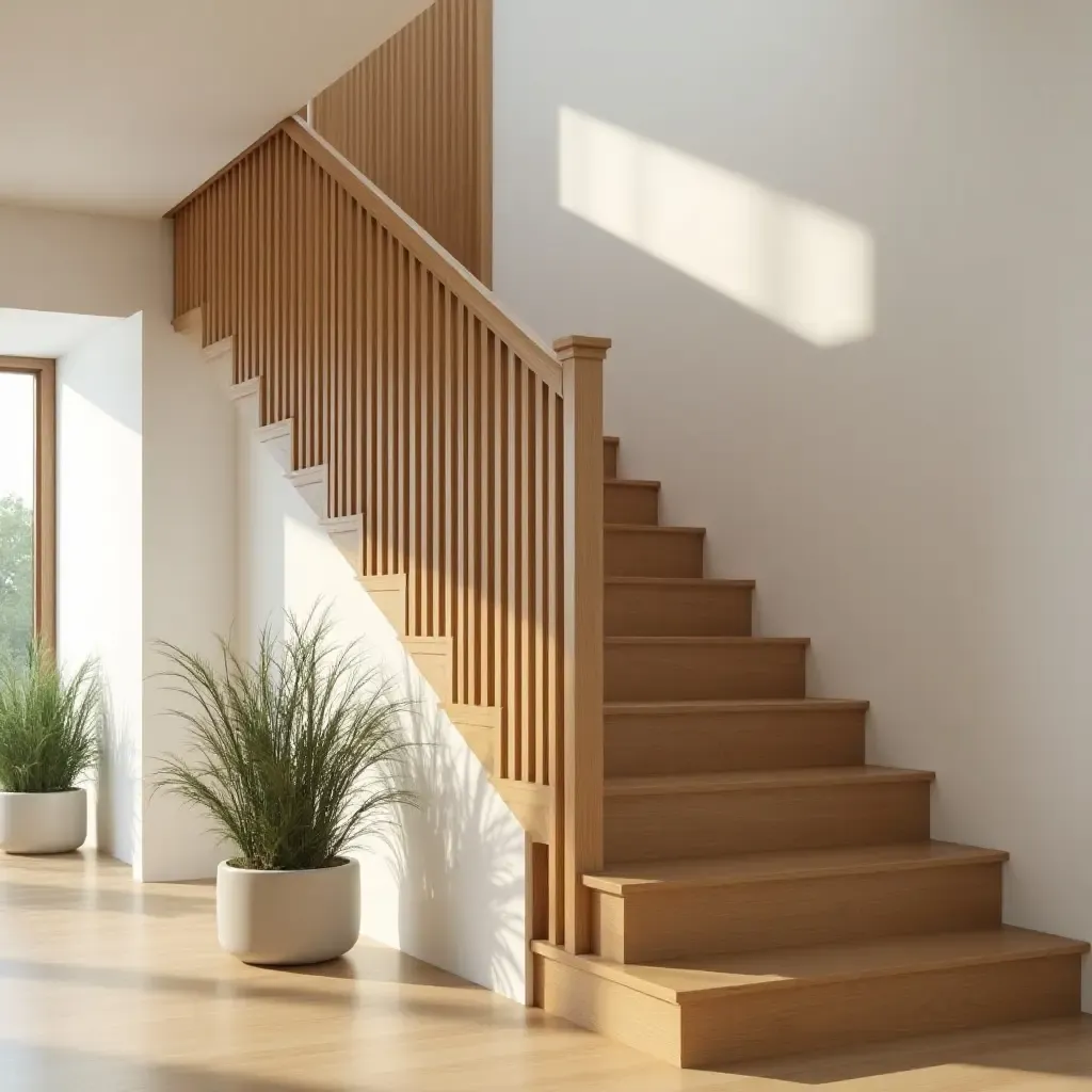 a photo of a wooden railing along the entrance stairs