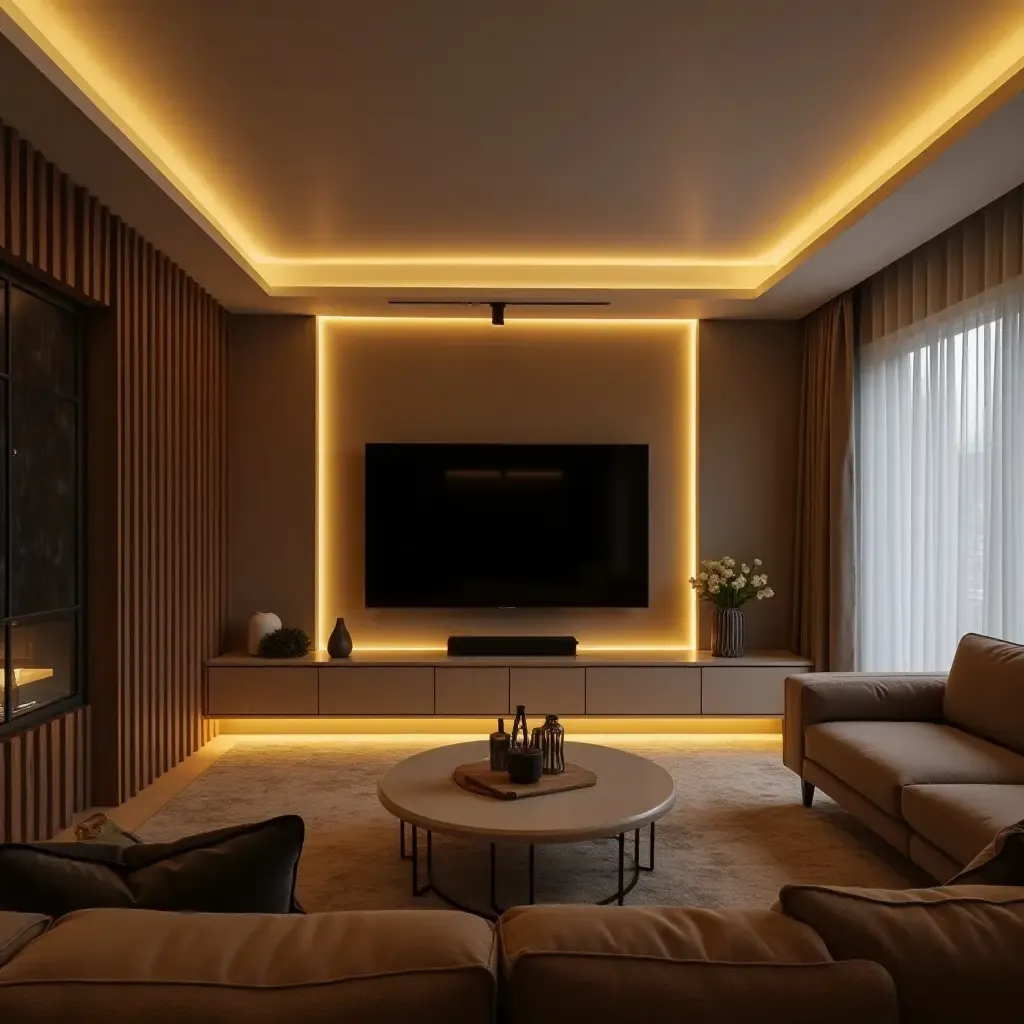 a photo of a small TV room with clever lighting solutions