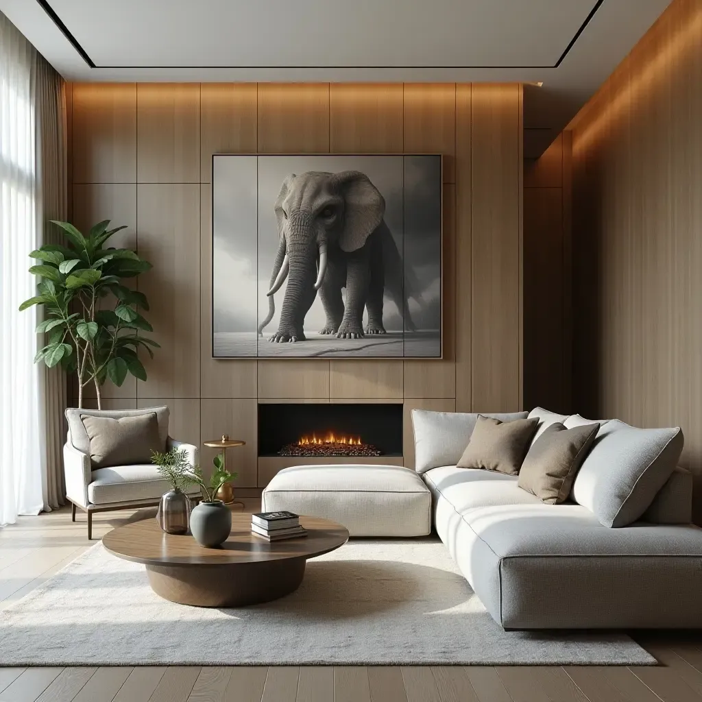 a photo of a modern living room with a large monstera