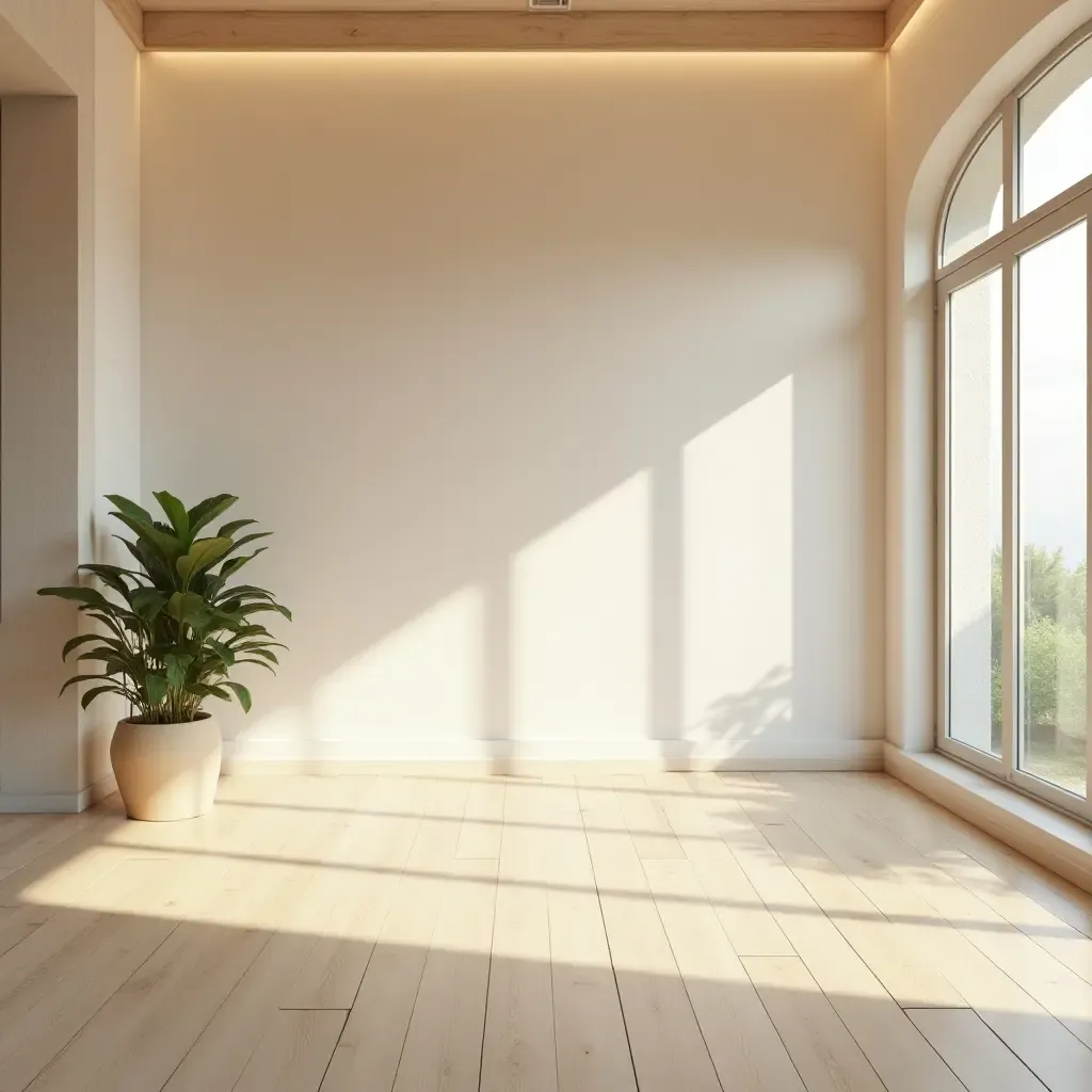 a photo of a serene yoga studio with natural light and calming colors