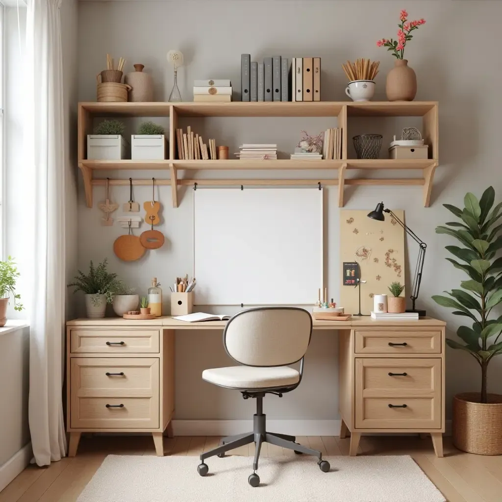 a photo of a trendy teen space with organized craft supplies