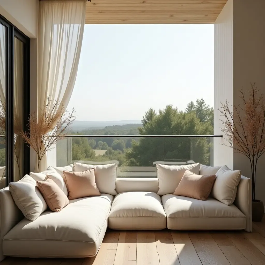 a photo of a balcony filled with oversized pillows and a canopy