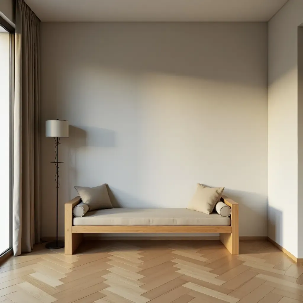 a photo of a wooden bench in an entrance hall