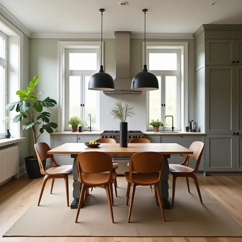 a photo of an eclectic mix of chairs around a kitchen table