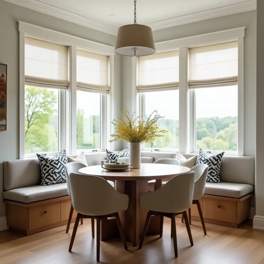 a photo of a breakfast nook with a large table perfect for family gatherings