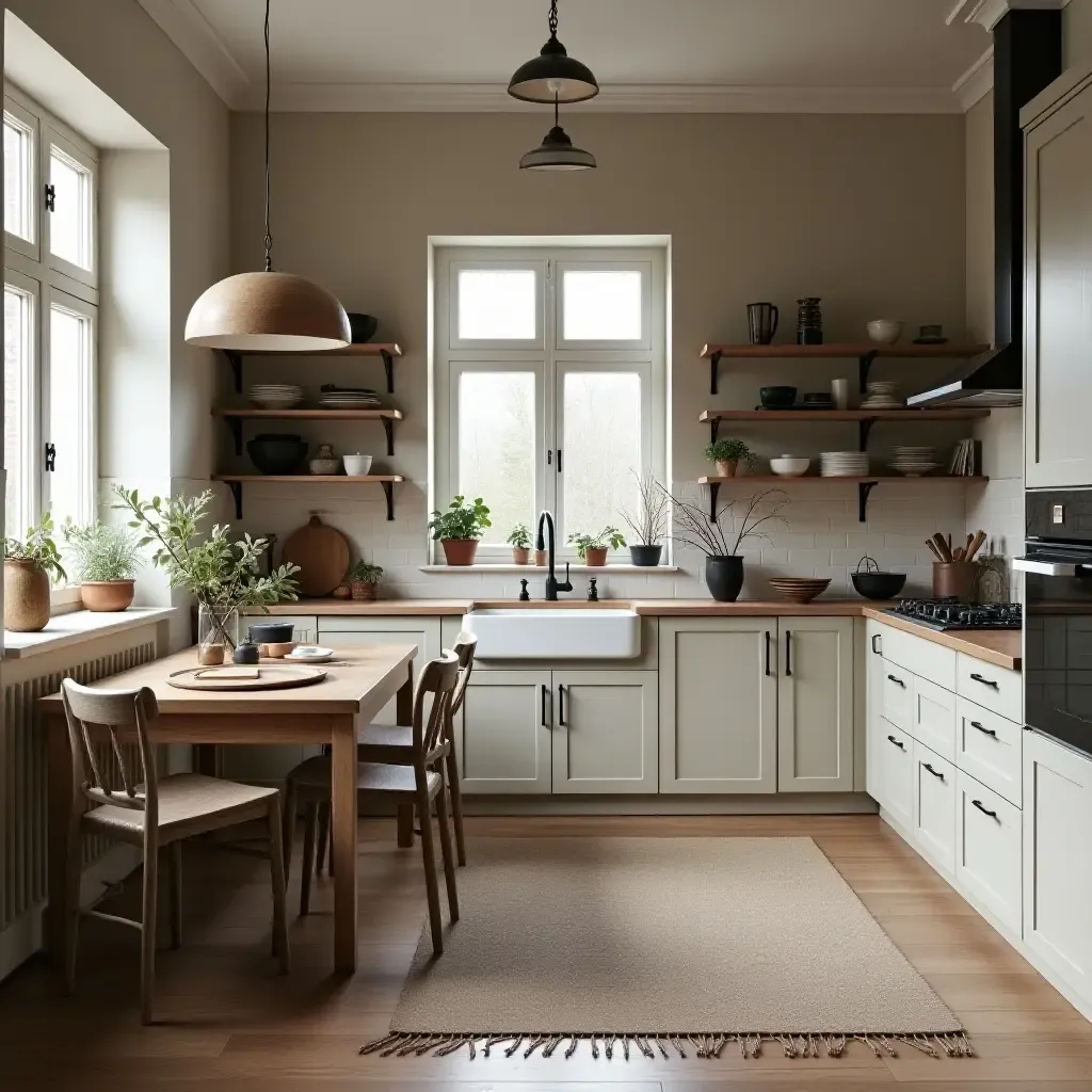 a photo of a Scandinavian-inspired kitchen with a blend of old and new elements