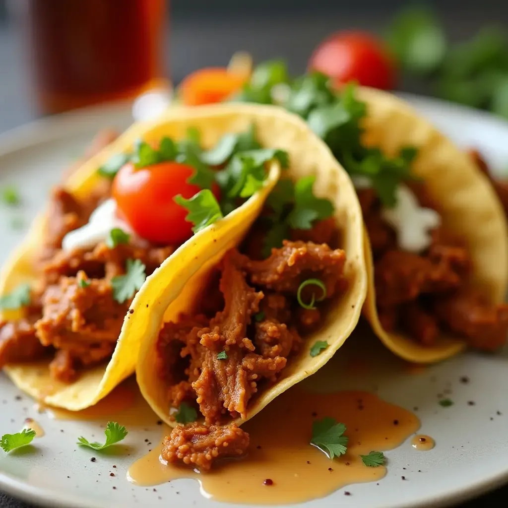 a photo of a taco stuffed with pulled jackfruit and smoky chipotle sauce