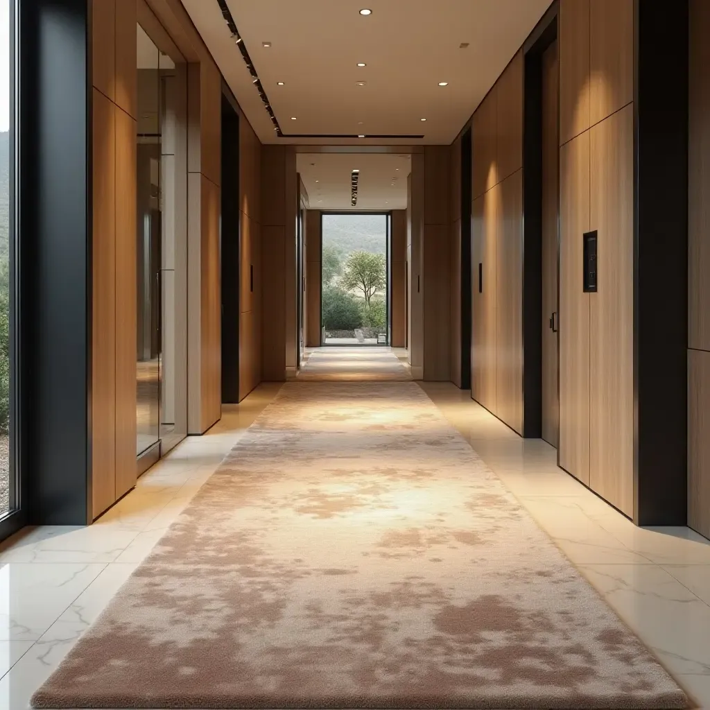 a photo of a luxurious runner rug in a modern corridor