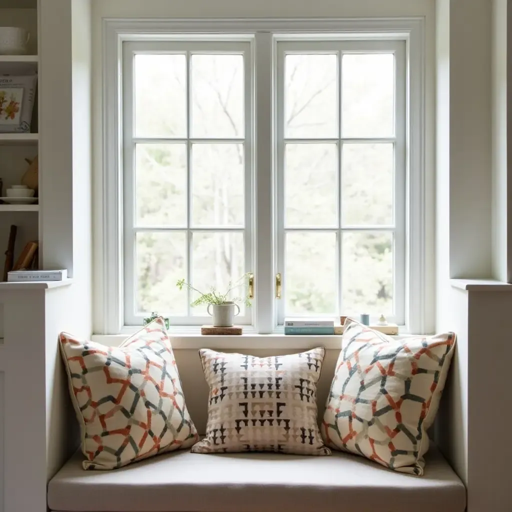 a photo of a cozy kitchen nook with handmade cushions