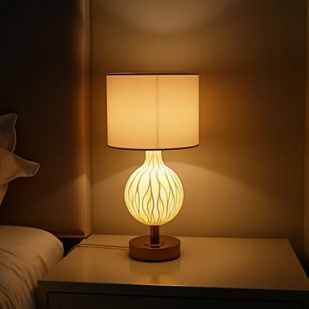 a photo of a glamorous bedside lamp with unique design