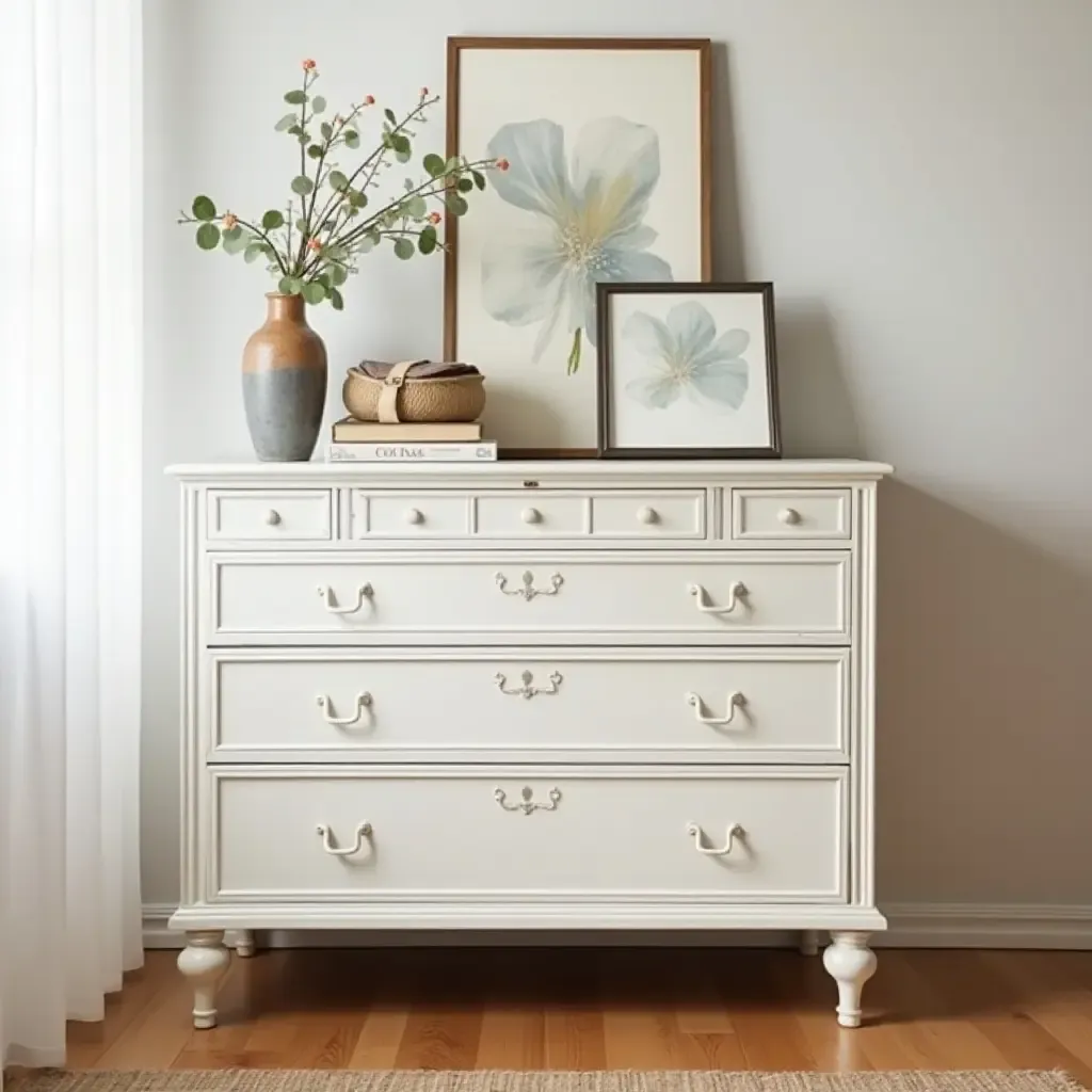 a photo of a vintage dresser repurposed for modern storage needs