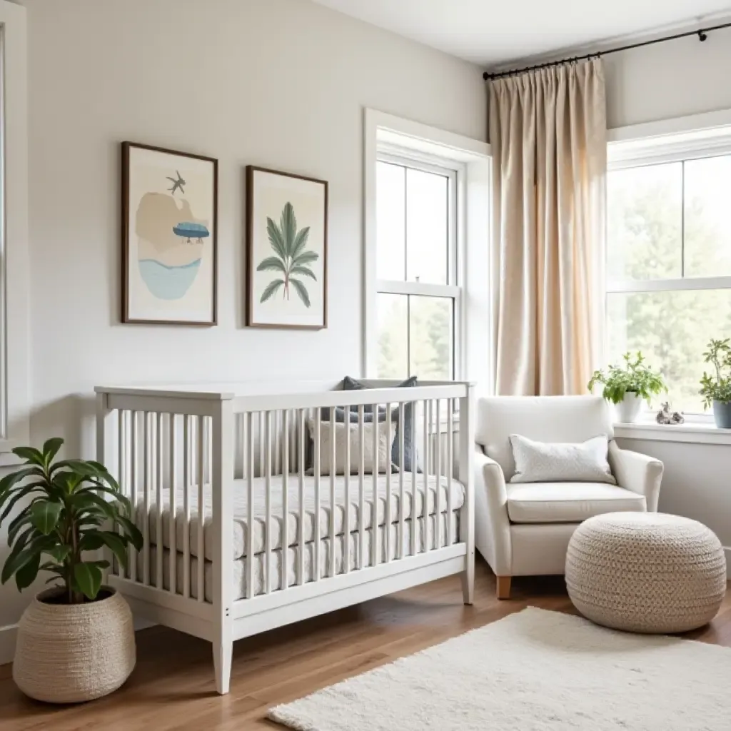 a photo of a stylish nursery with a blend of modern and vintage decor elements