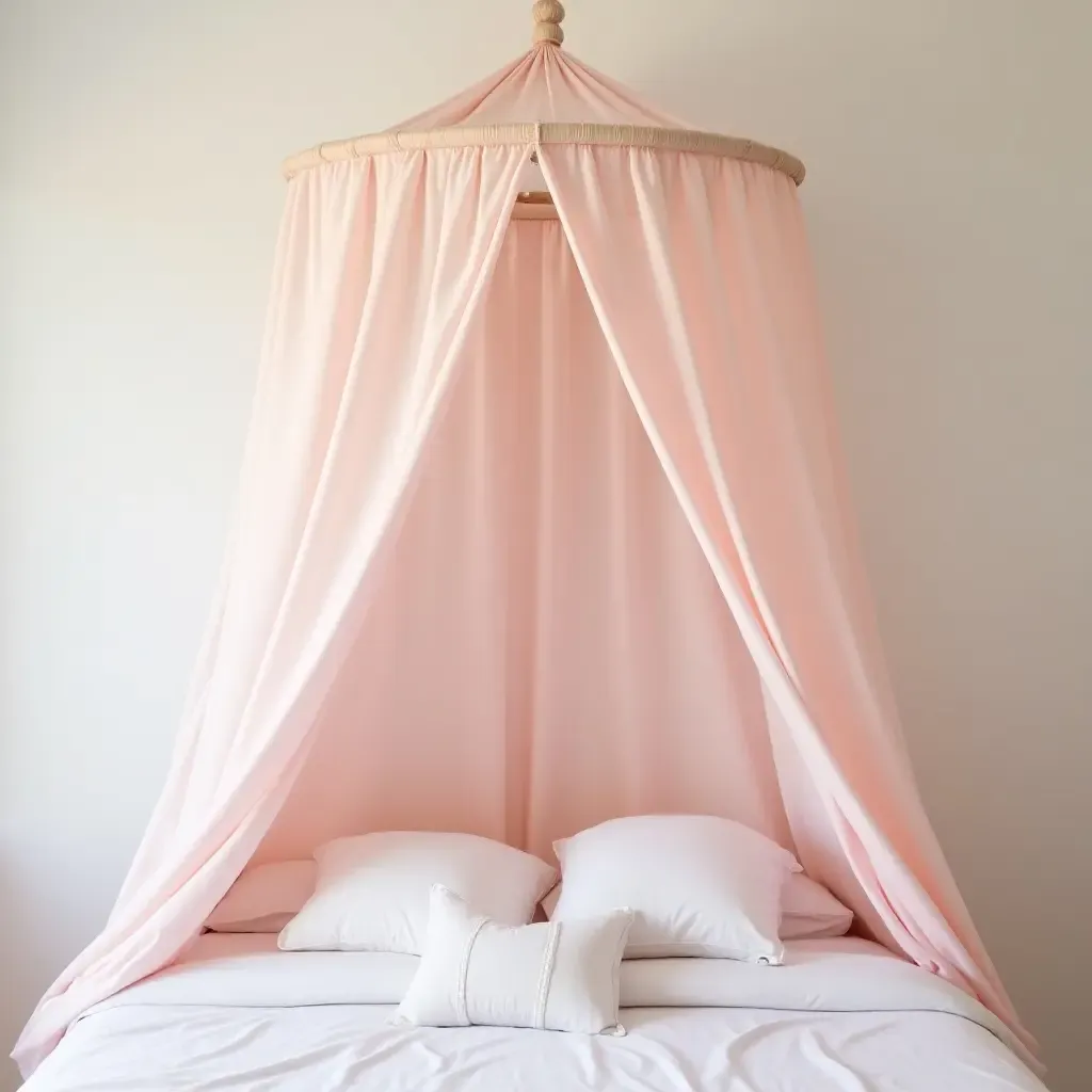 a photo of a dreamy pastel-colored canopy over a bed