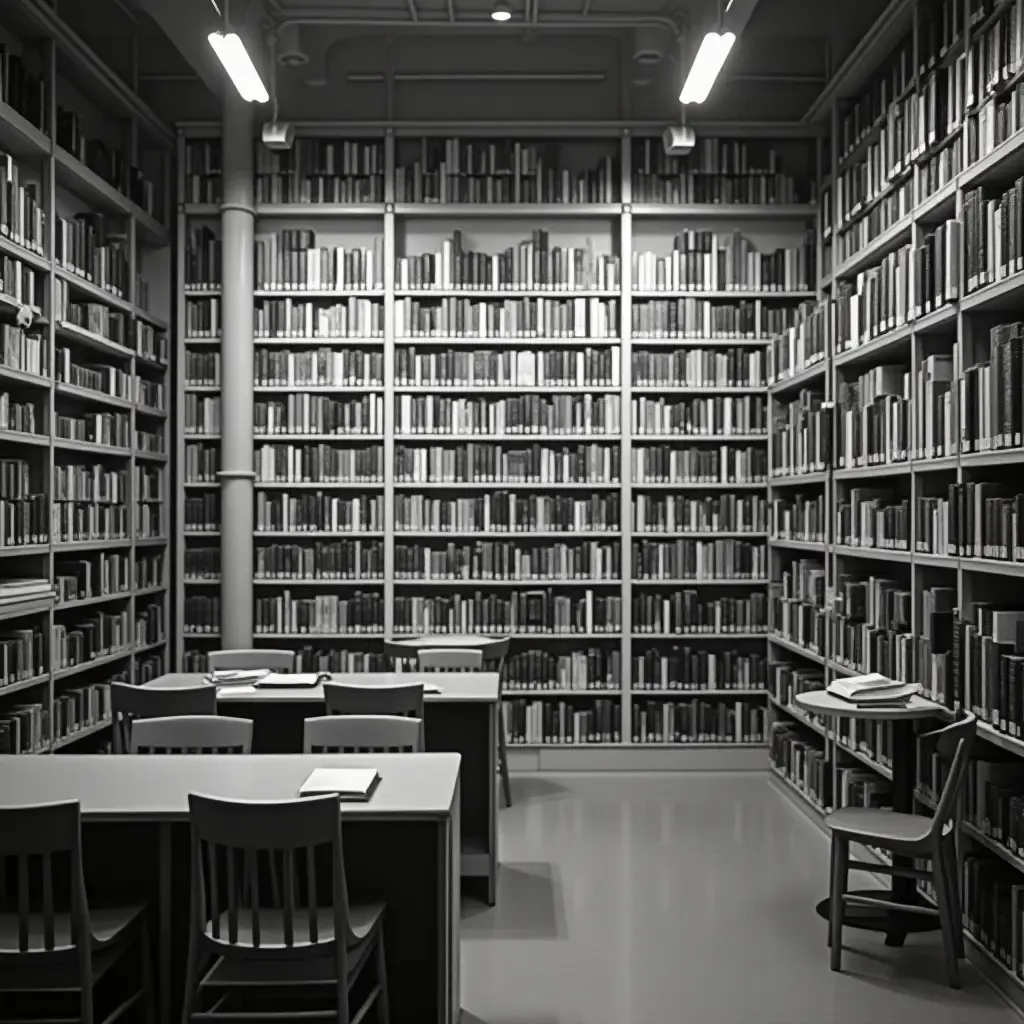 a photo of a black and white photography wall in a library