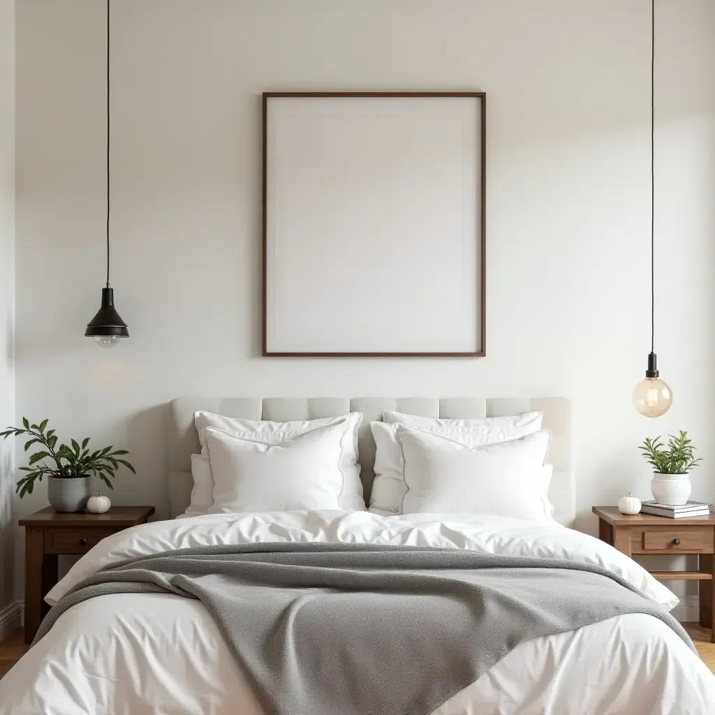 a photo of a stylish minimalist teen bedroom with a statement wall and simple decor