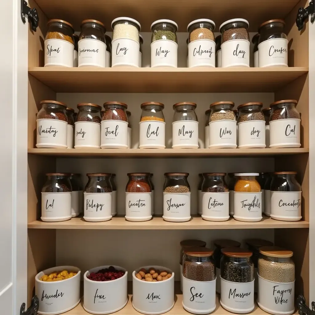 a photo of a pantry with a creative use of labels for easy identification