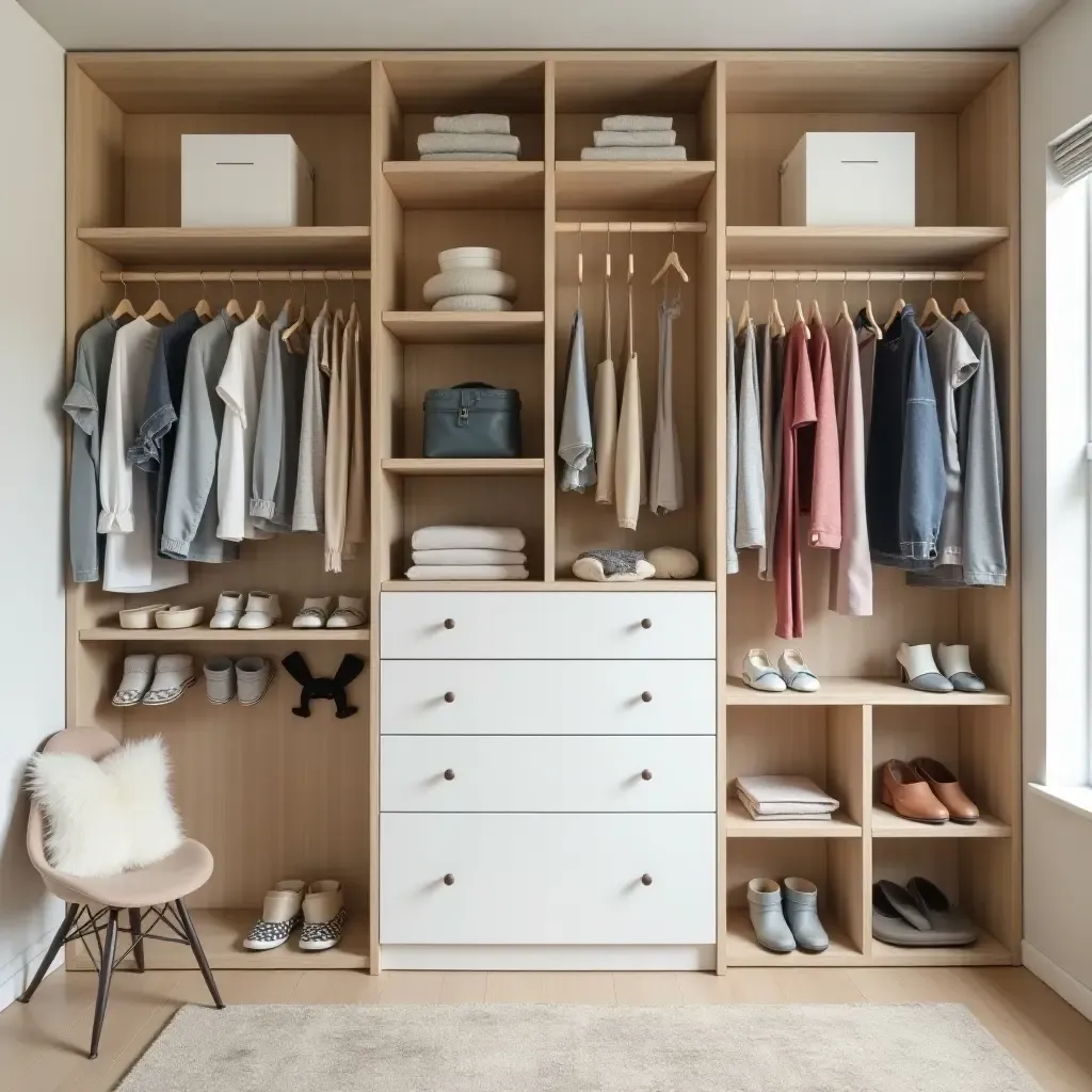 a photo of a creative closet organization system for kids