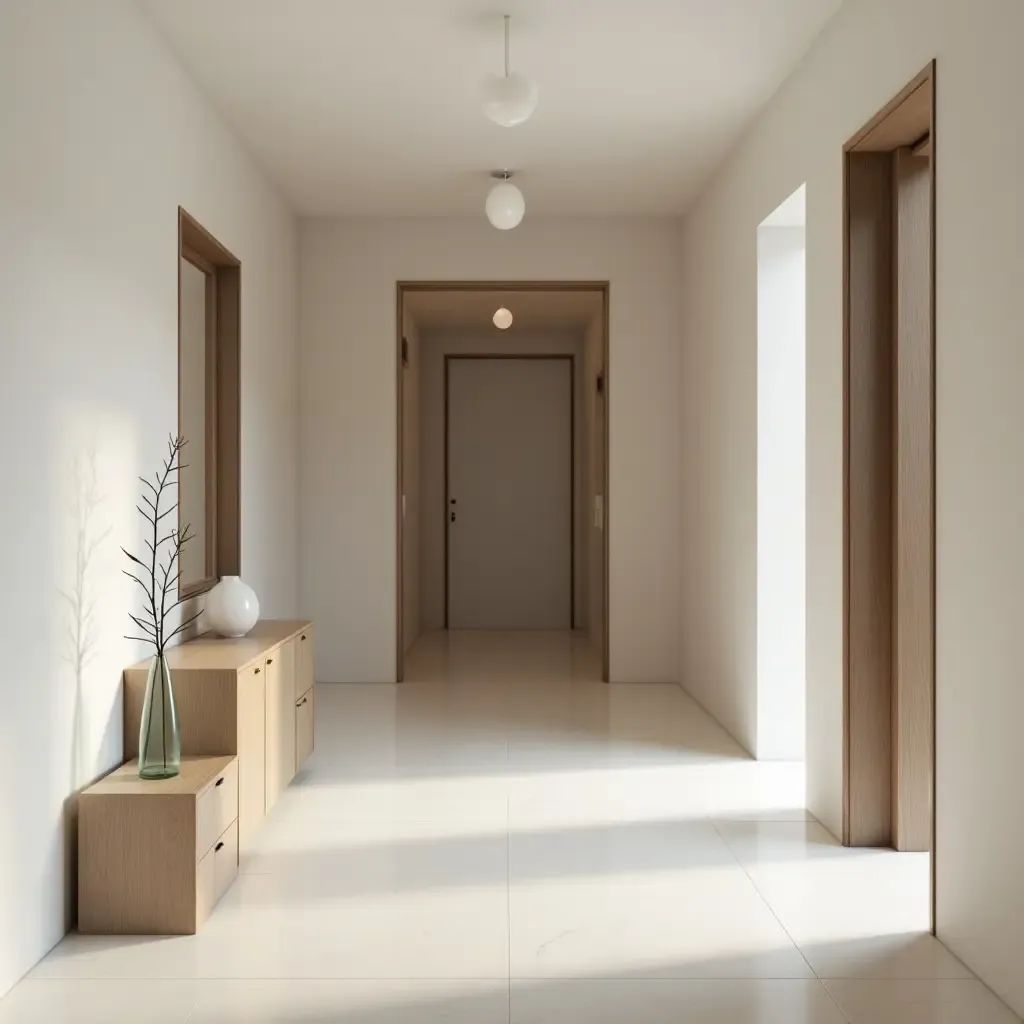 a photo of a minimalist entrance hall with a focus on symmetry and simplicity