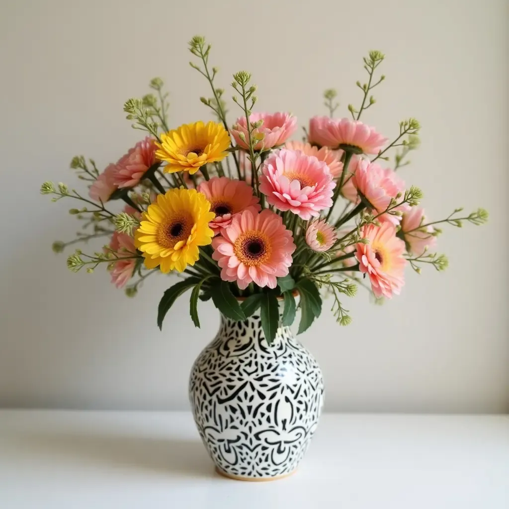 a photo of a decorative vase filled with fresh flowers