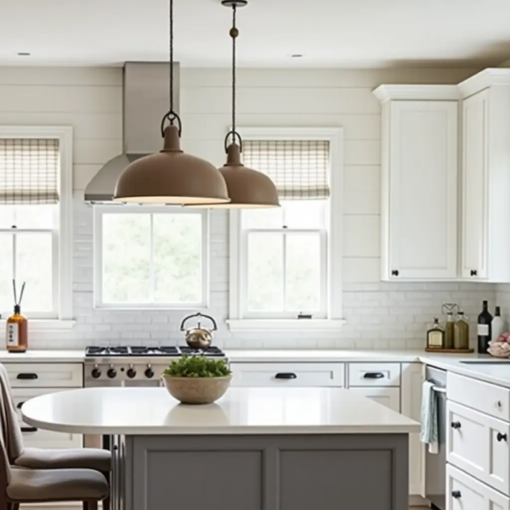 a photo of pendant lights with nautical themes in a coastal kitchen