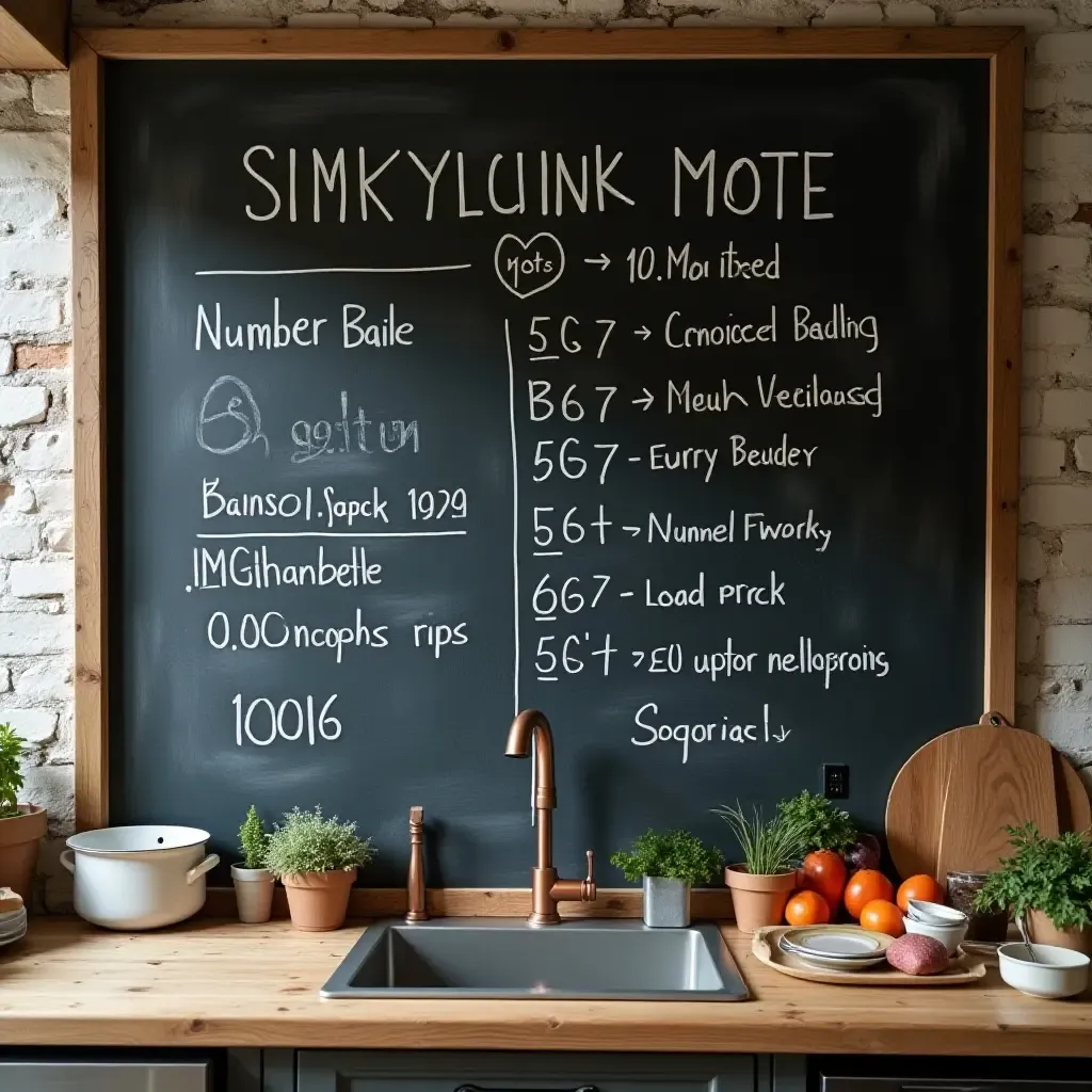 a photo of a chalkboard wall with rustic kitchen notes and recipes