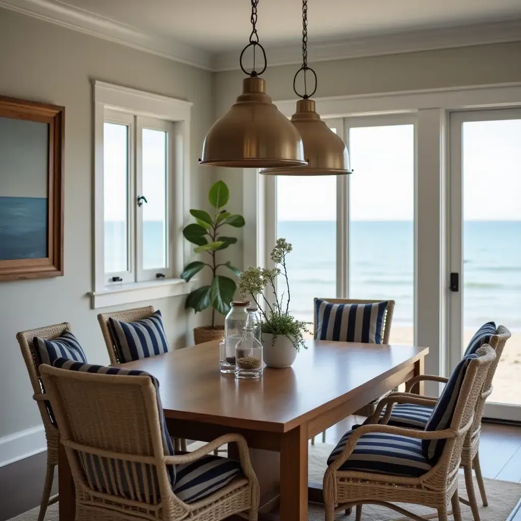 a photo of a nautical-themed room with marine pendant lights