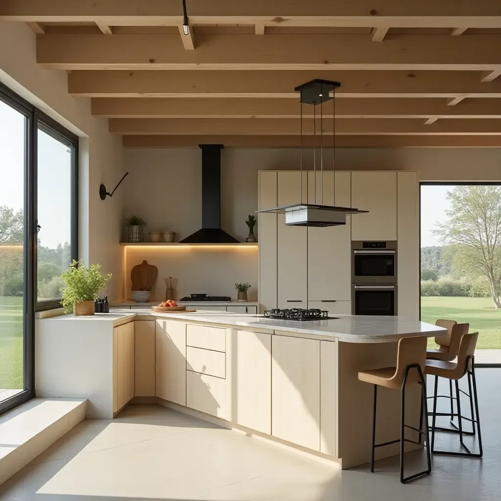 a photo of a spacious kitchen with a focus on sustainability and eco-friendly materials