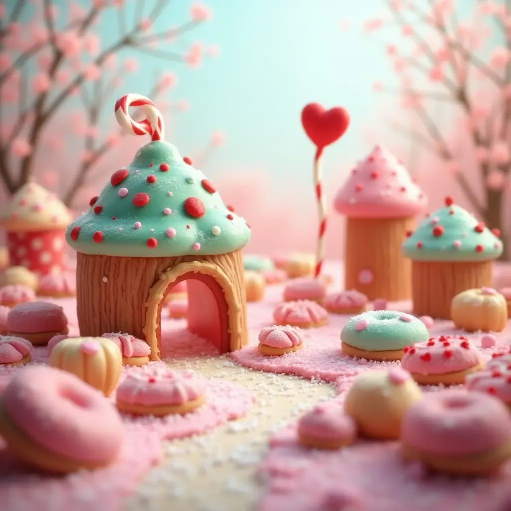 a photo of a delightful candyland scene with sweets and treats