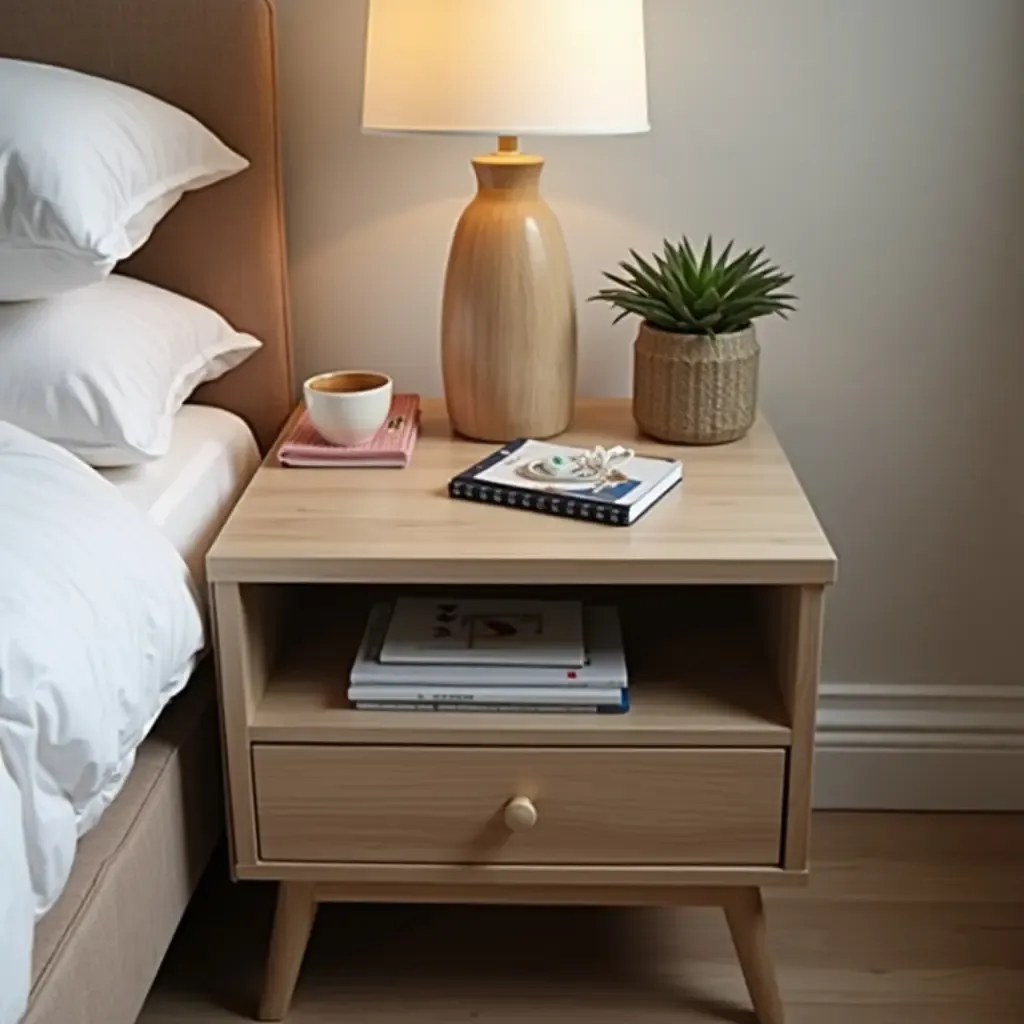 a photo of a nightstand with a stylish organizer and personal items