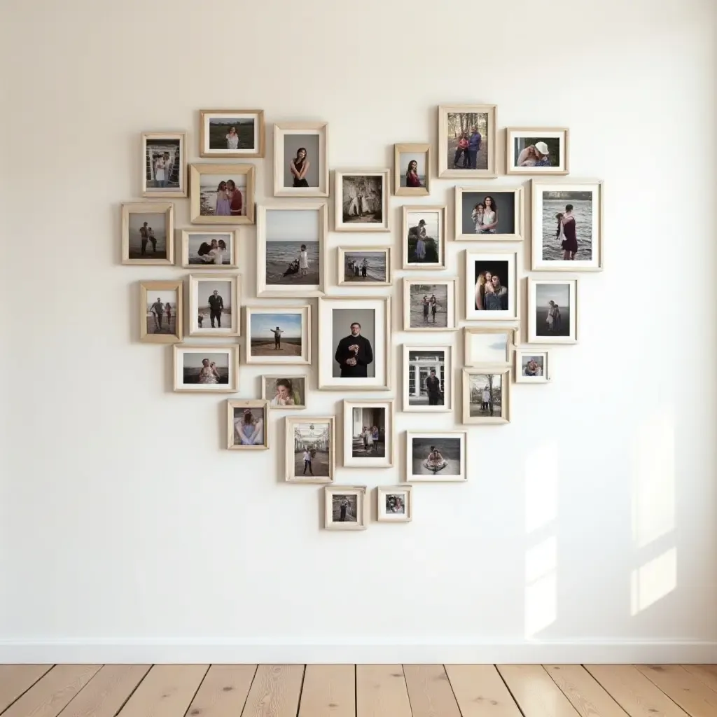 a photo of a gallery wall arranged in a heart shape with personal photos