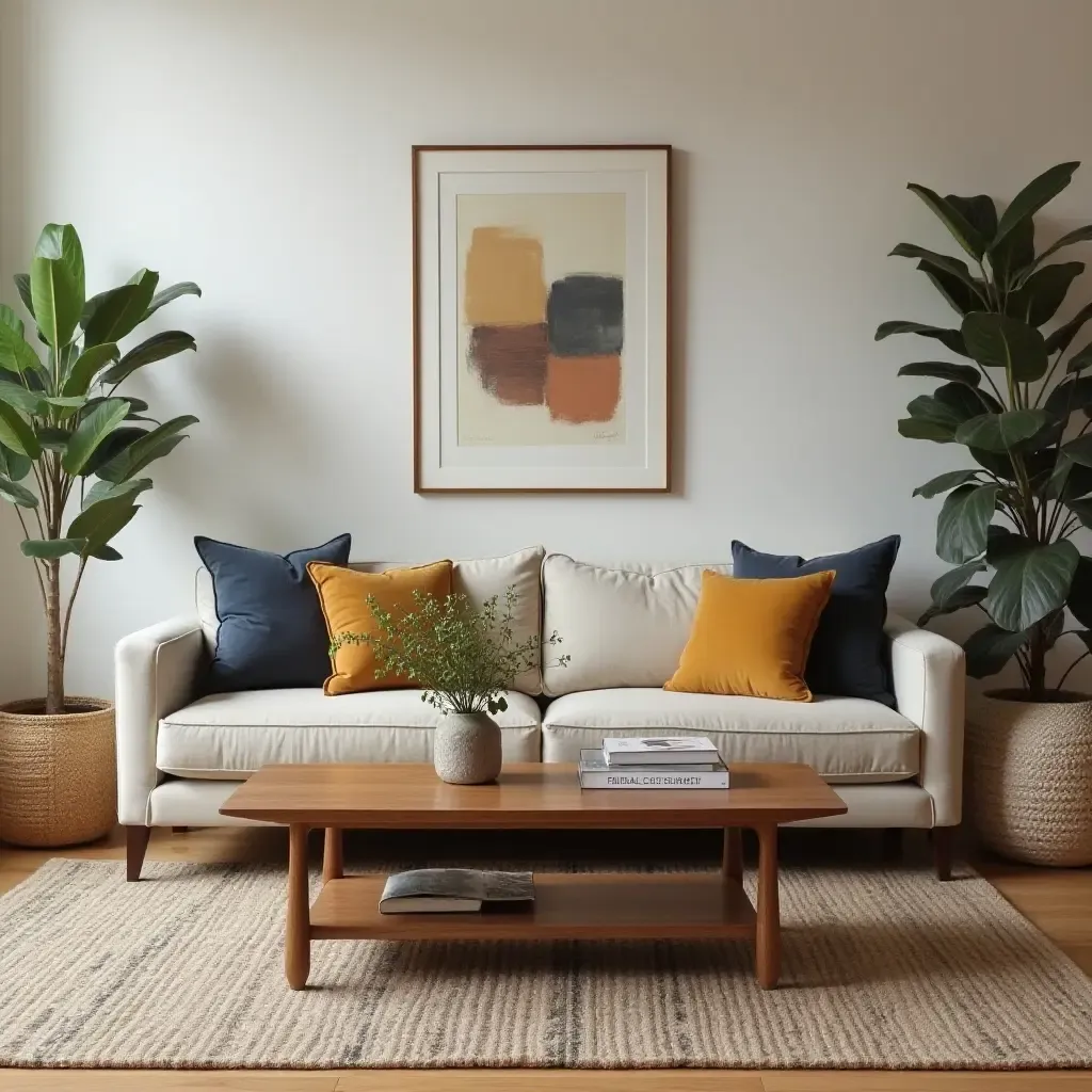 a photo of a vintage coffee table surrounded by modern decor