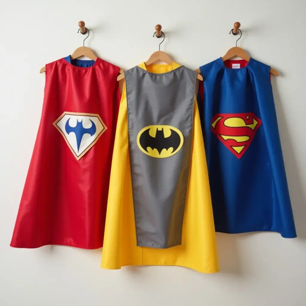 a photo of personalized superhero capes hanging on the wall