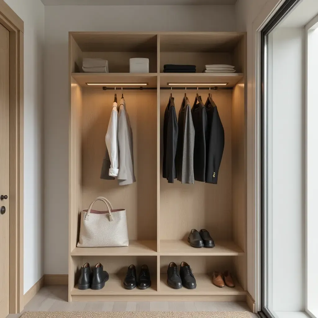 a photo of a functional corridor unit with a shoe storage solution